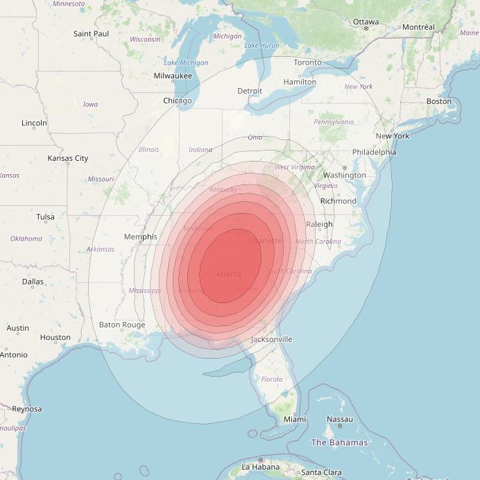 Directv 9S at 101° W downlink Ku-band BB22 (Atlanta) Beam coverage map