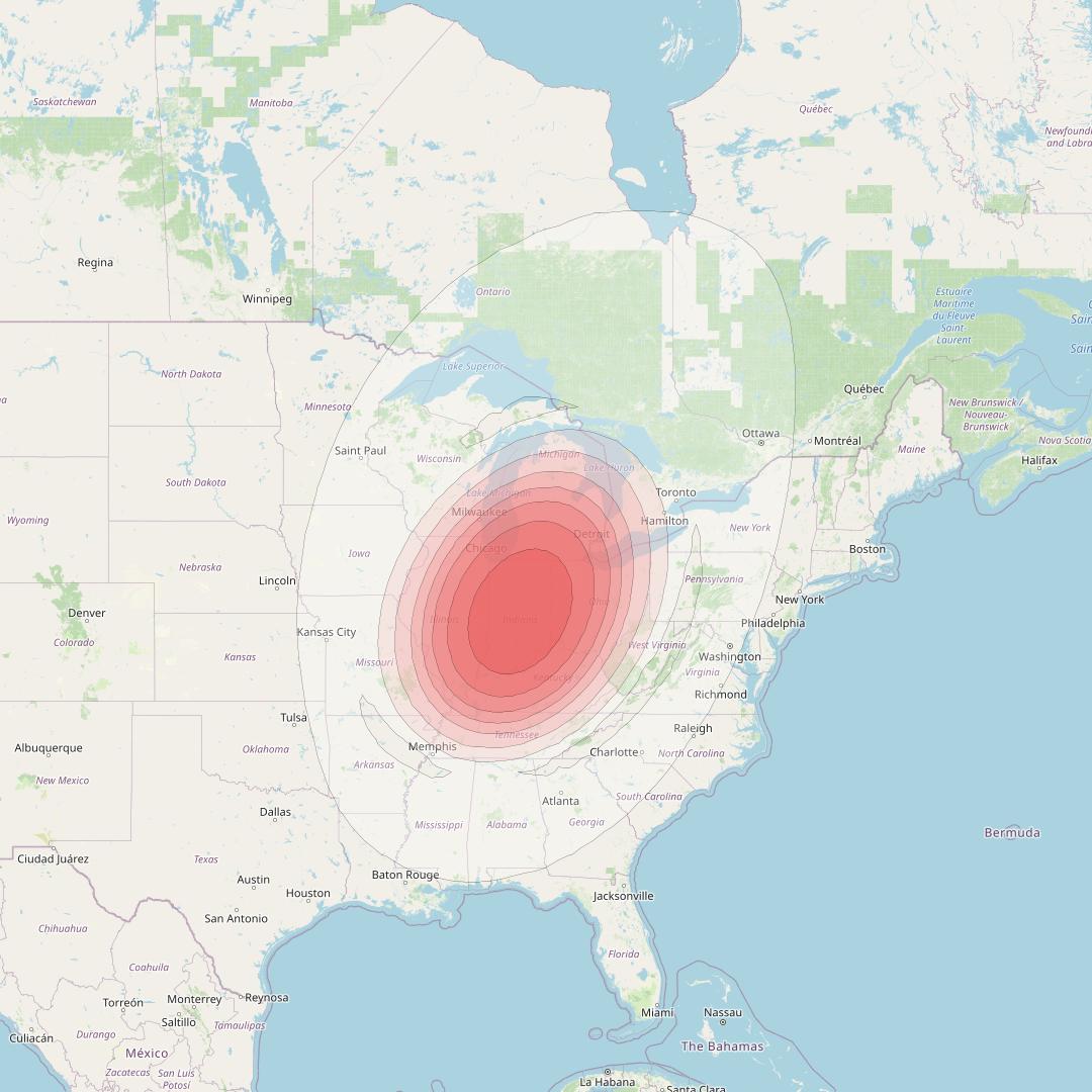 Directv 9S at 101° W downlink Ku-band BB23 (Indianapolis) Beam coverage map