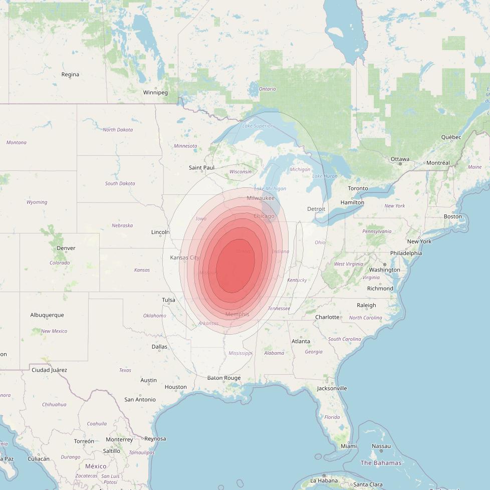Directv 9S at 101° W downlink Ku-band CB17 (St Louis) Beam coverage map
