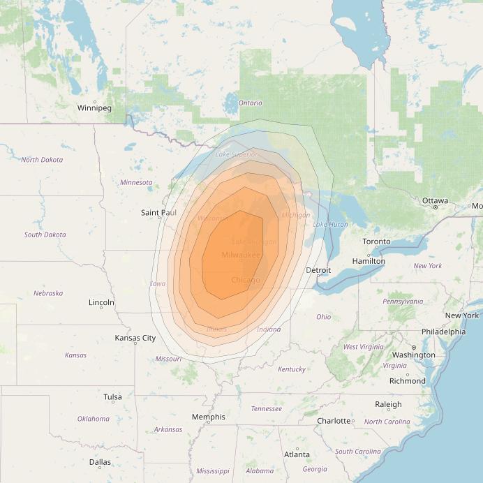 Directv 12 at 103° W downlink Ka-band A3B5 (Milwaukee) Spot beam coverage map