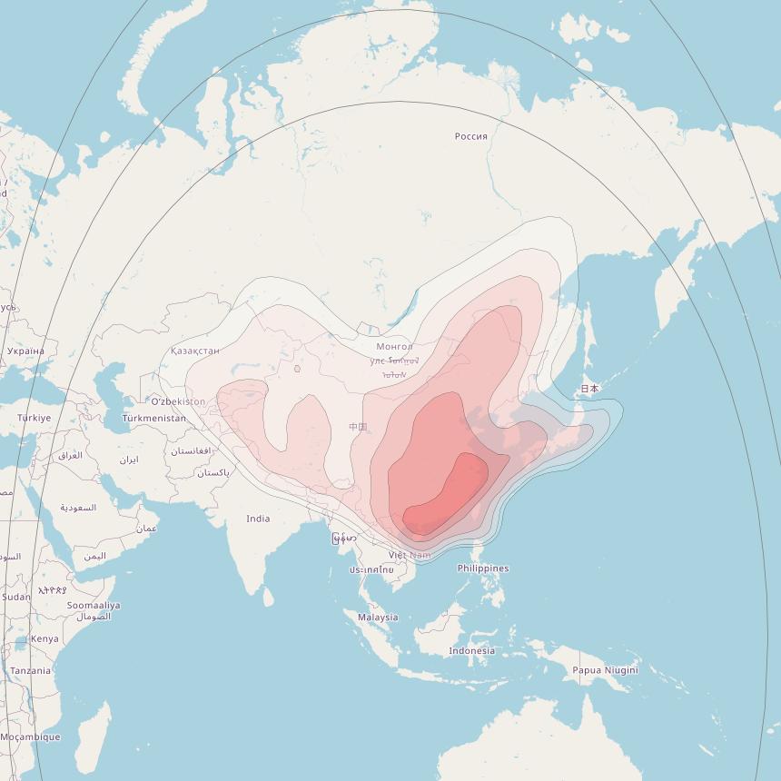 Asiasat 7 at 105° E downlink Ku-band East Asia beam coverage map