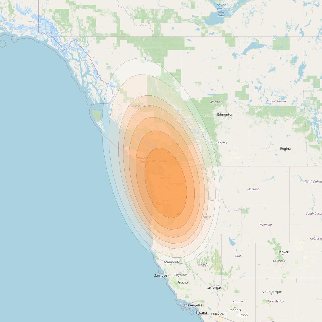 Wildblue 1 at 111° W downlink Ka-band Gateway Seattle (GW1) beam coverage map