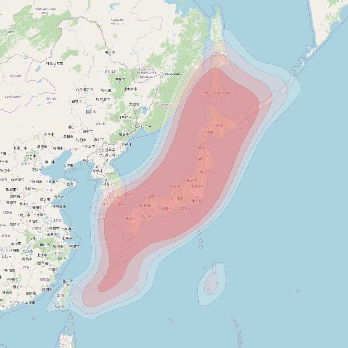 JCSat 3A at 128° E downlink Ku-band Japan Beam coverage map