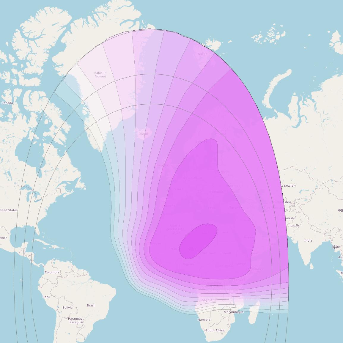 Express AM8 at 14° W downlink C-band Africa+Europe beam coverage map