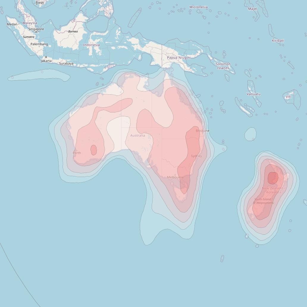 Optus D2 at 152° E downlink Ku-band FNANZ Beam coverage map