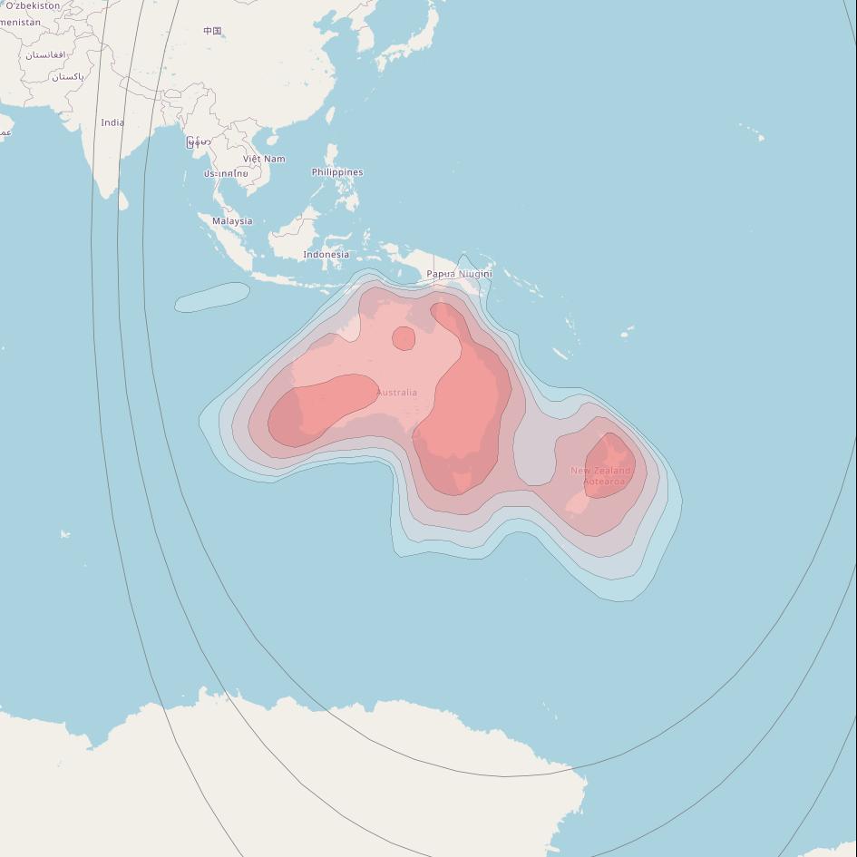 Optus C1 at 156° E downlink Ku-band NANZ Beam coverage map