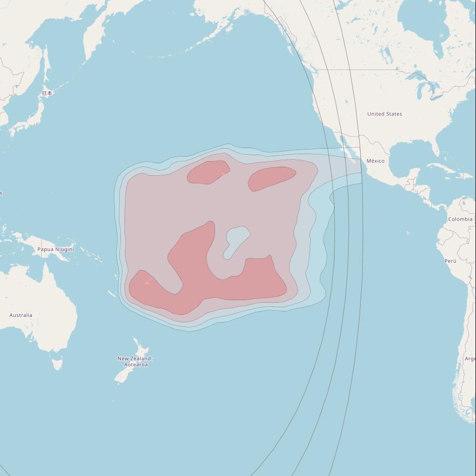 Eutelsat 172B at 172° E downlink Ku-band South-East Pacific beam coverage map