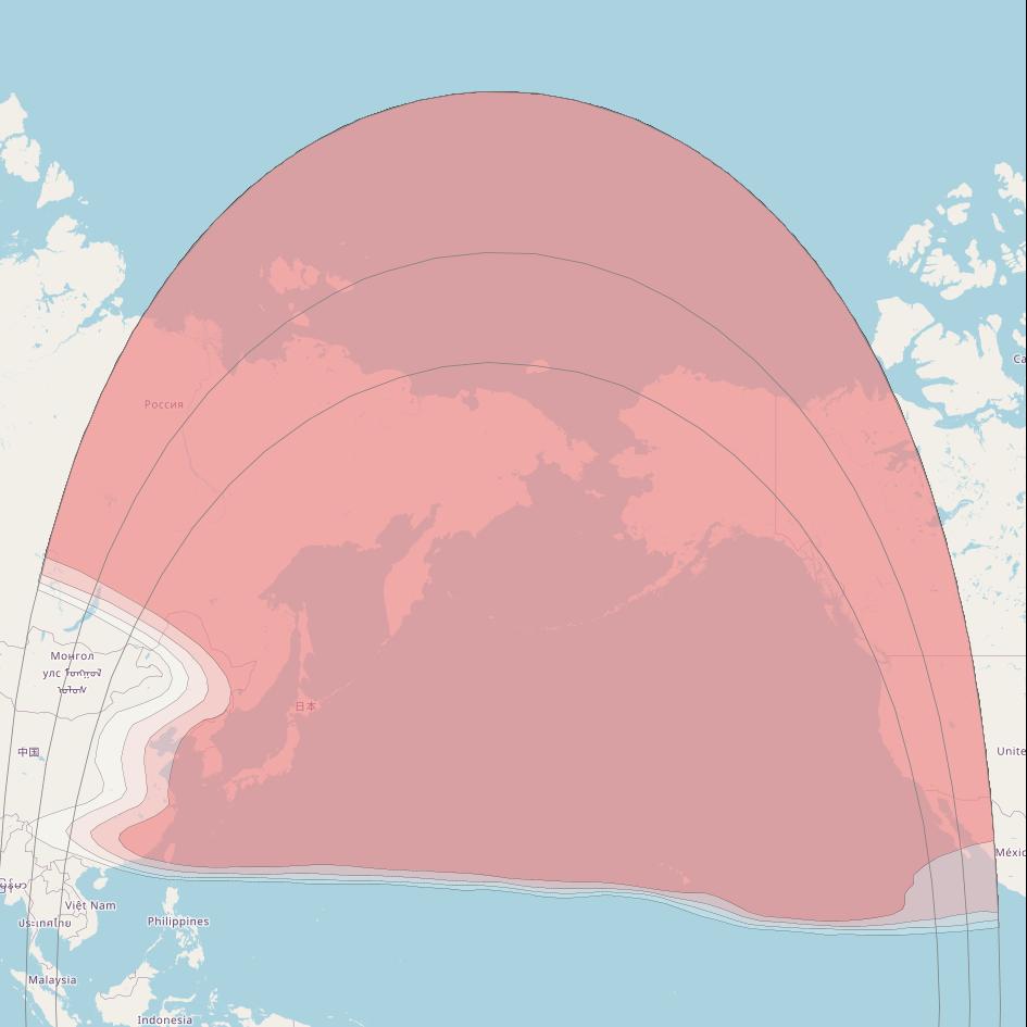 Eutelsat 174A at 174° E downlink Ku-band North Pacific beam coverage map