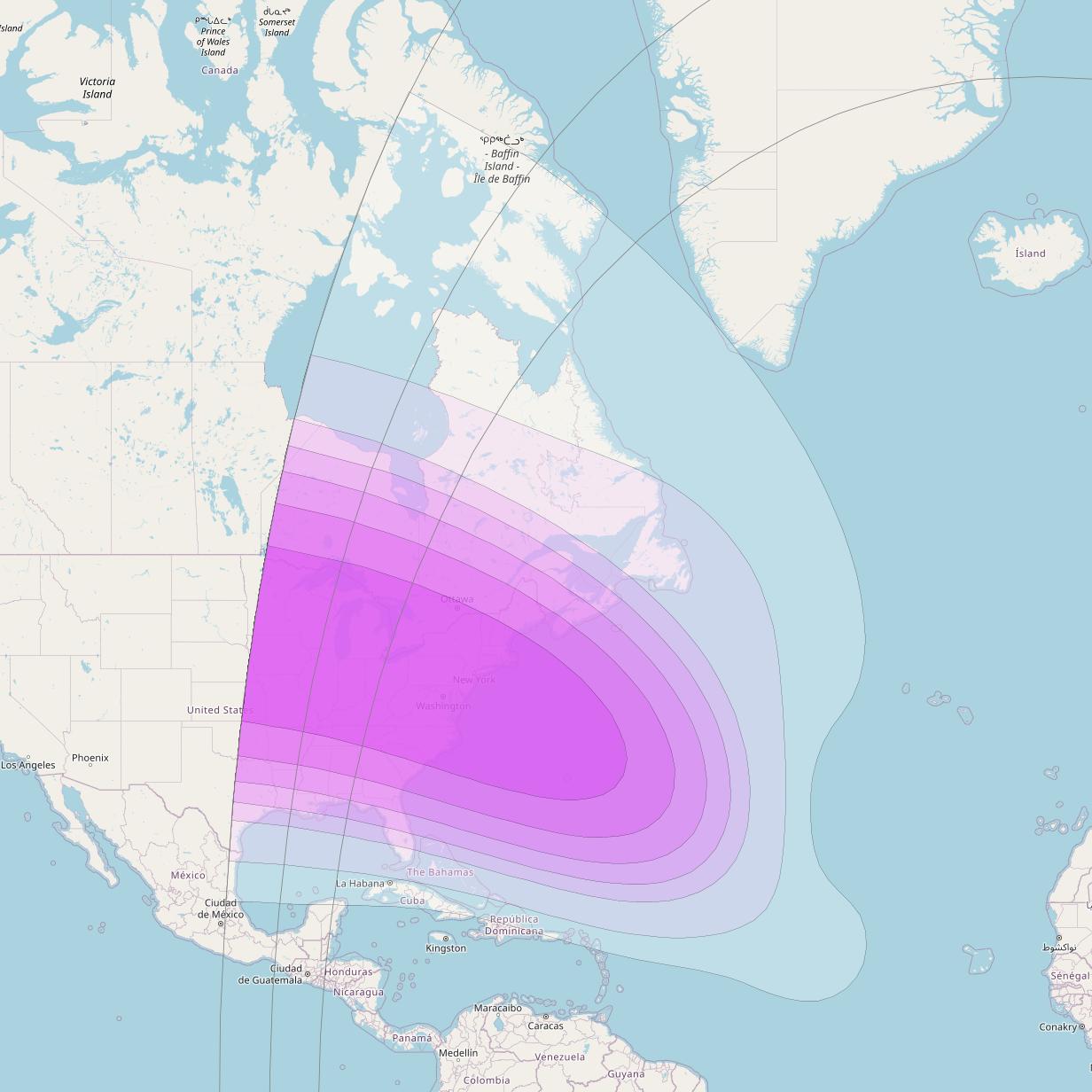 Intelsat 37e at 18° W downlink C-band North America beam coverage map