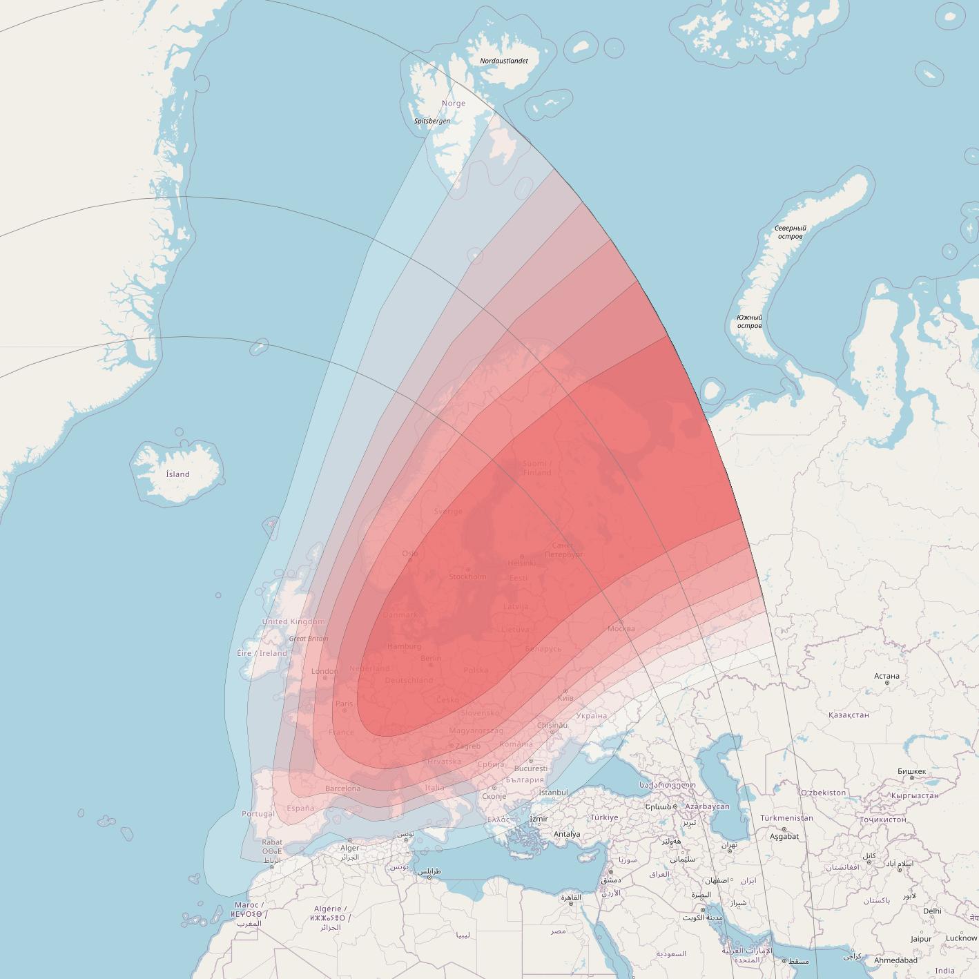 Intelsat 37e at 18° W downlink Ku-band Spot02 User beam coverage map