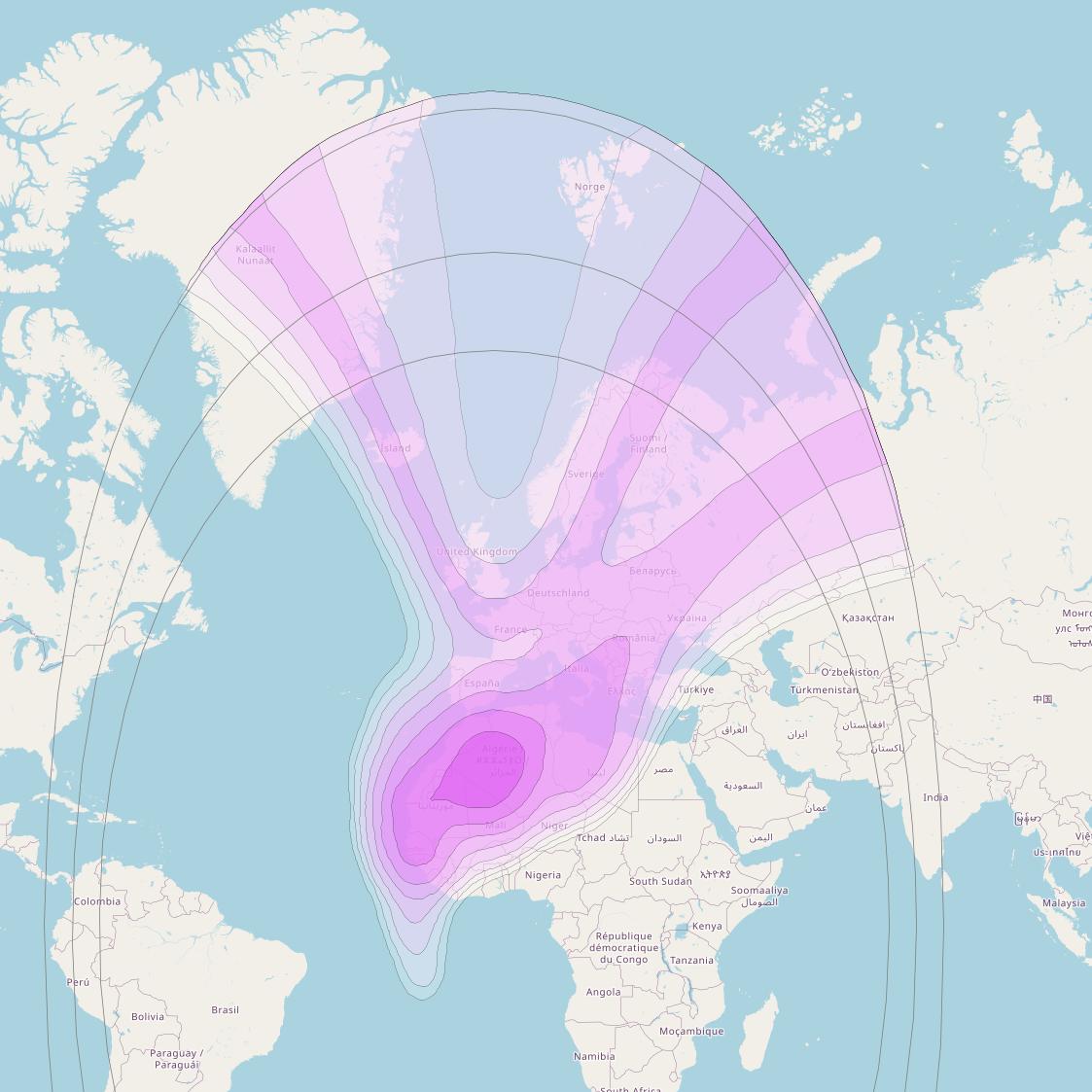 Intelsat 10-02 at 1° W downlink C-band North East Zone Beam coverage map