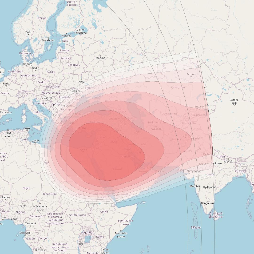 Intelsat 10-02 at 1° W downlink Ku-band Spot 2 Beam coverage map