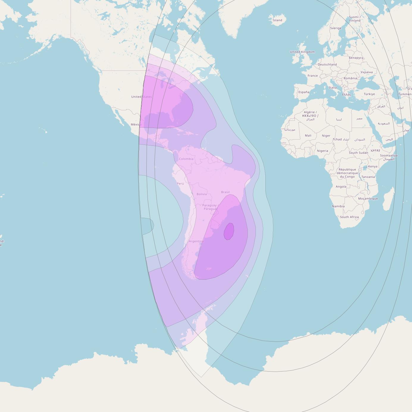 NSS 7 at 20° W downlink C-band West Hemi Beam coverage map