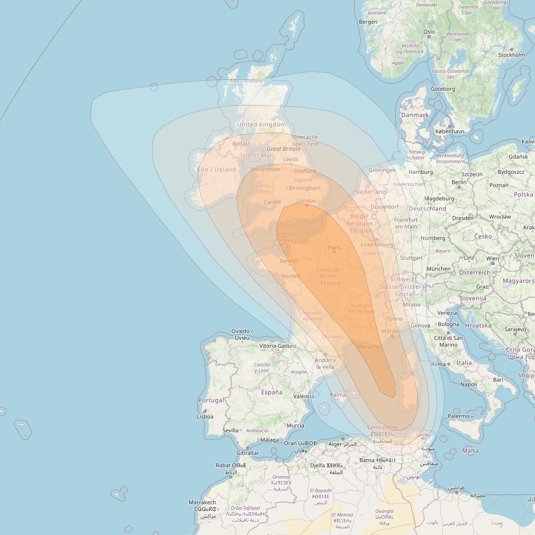 Astra 2F at 28° E downlink Ka-band Europe beam coverage map