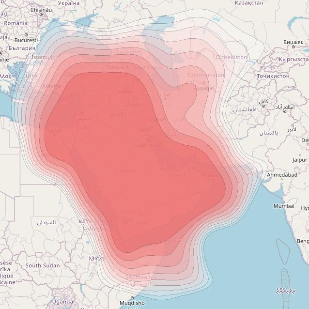 Arabsat 5A at 31° E downlink Ku-band MASHREQ beam coverage map