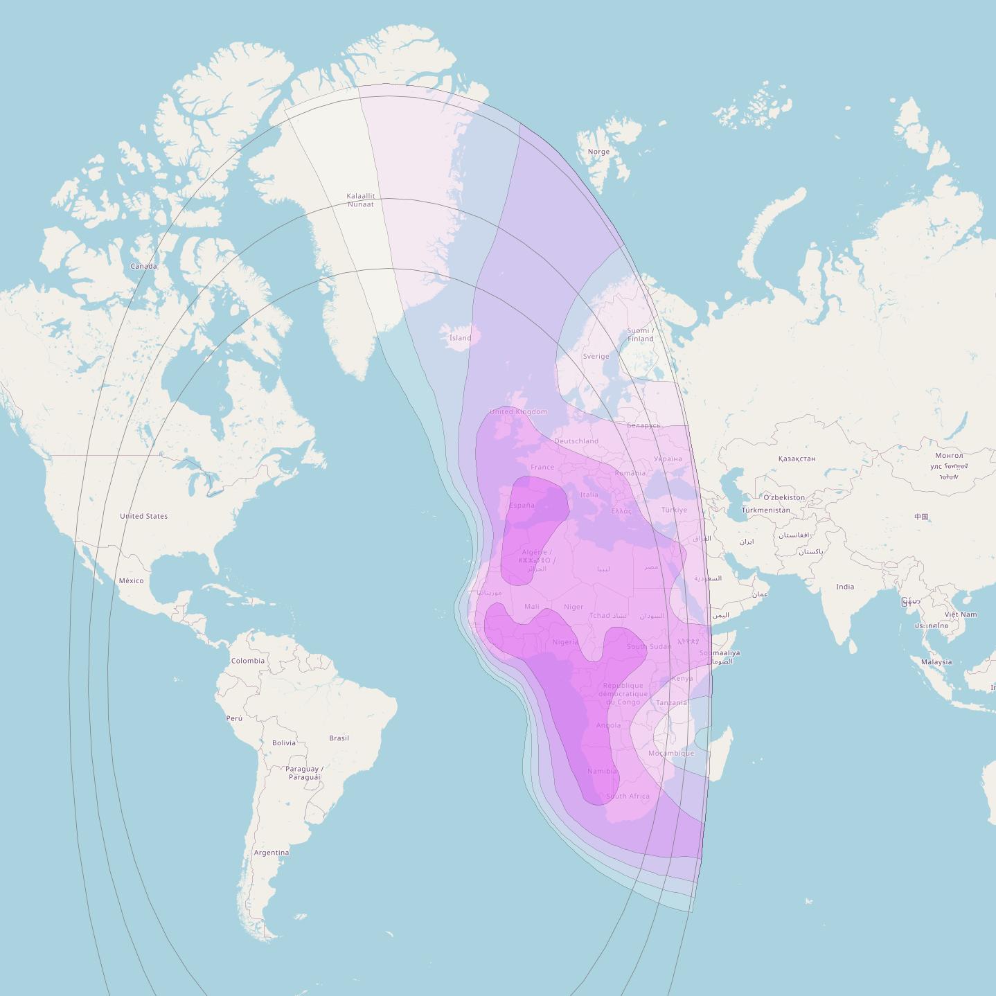 NSS 10 at 37° W downlink C-band Europe/Africa Beam coverage map