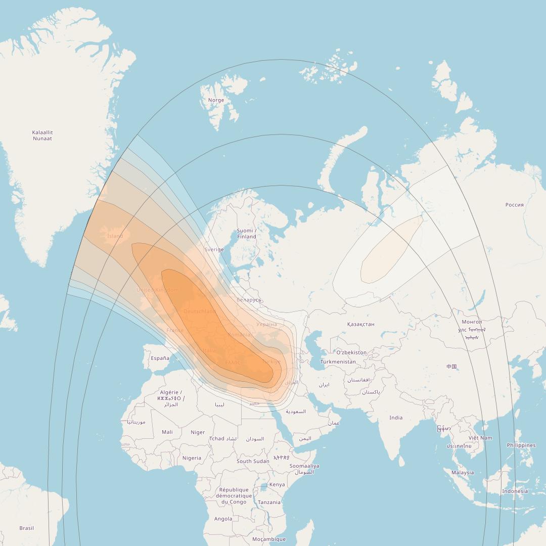 HellasSat 3 at 39° E downlink Ka-band Europe beam coverage map