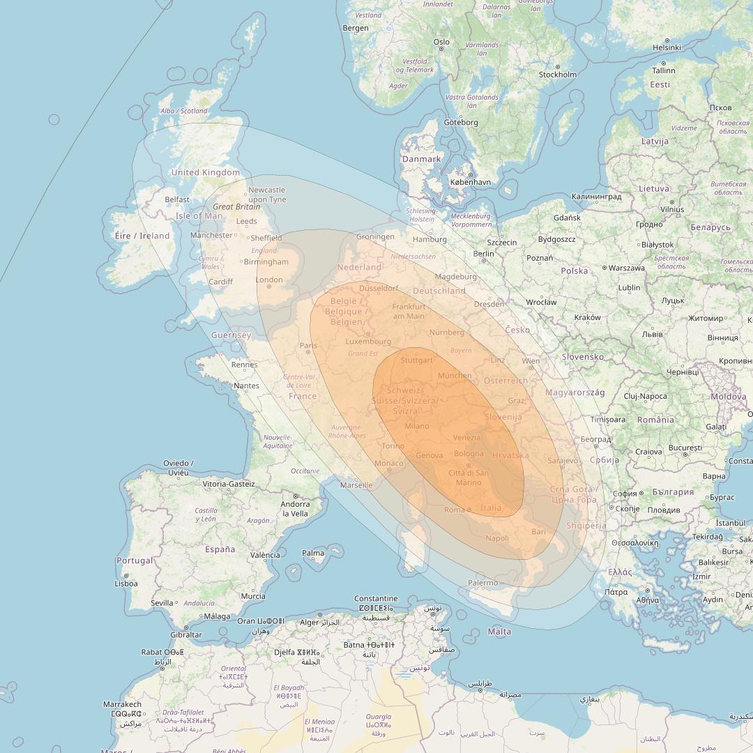 Nigcomsat 1R at 42° E downlink Ka-band Europe Spot beam coverage map
