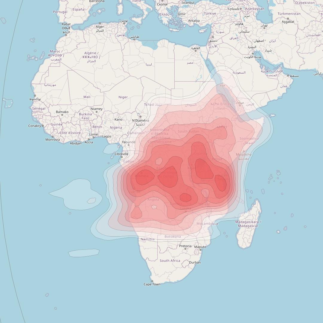 Azerspace 2 at 45° E downlink Ku-band East and Central Africa beam coverage map