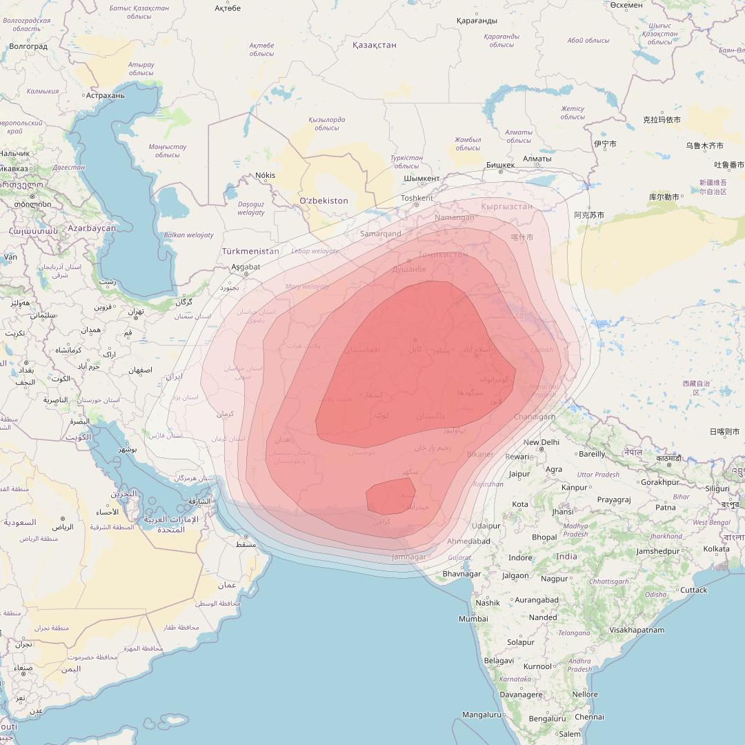 Azerspace 2 at 45° E downlink Ku-band Pakistan and Afghanistan beam coverage map
