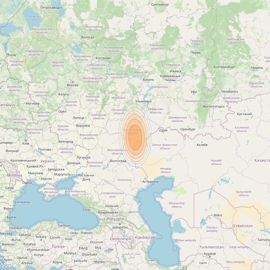 Yamal 601 at 49° E downlink Ka-band Spot10 Pol B MG-2 beam coverage map
