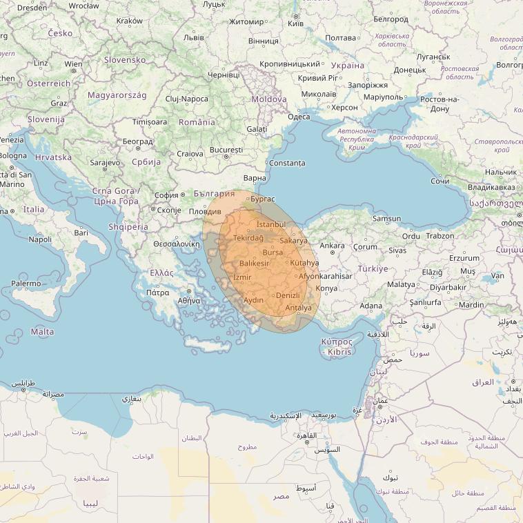 Turksat 4B at 50° E downlink Ka-band S01 User Spot beam coverage map
