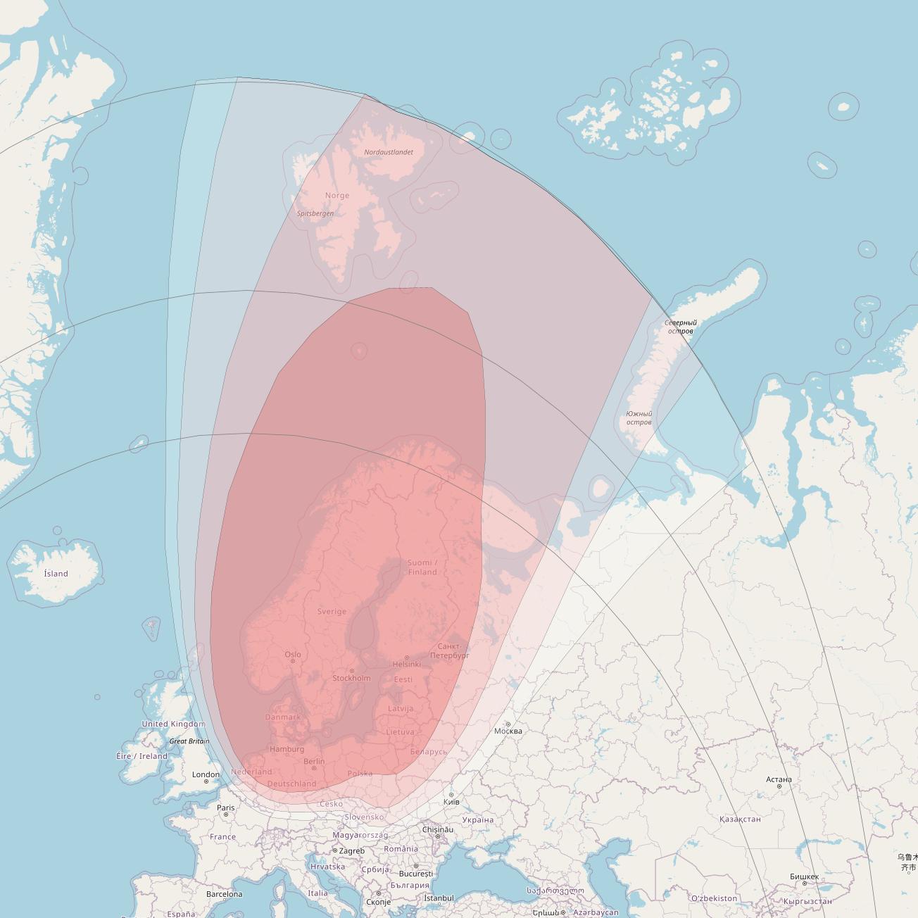 SES 5 at 5° E downlink Ku-band Nordic beam coverage map