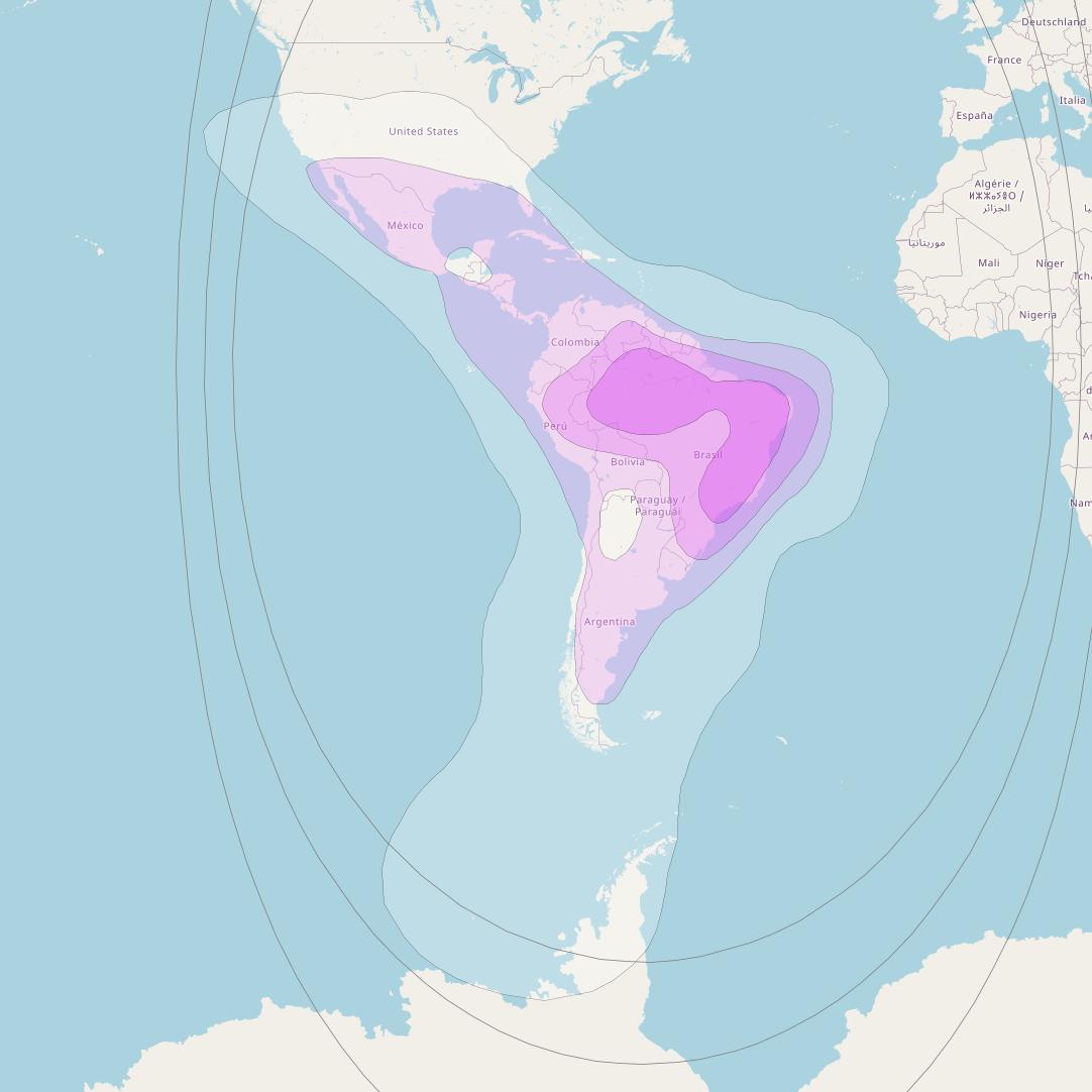 Amazonas 2 at 61° W downlink C-band Pan American Beam coverage map