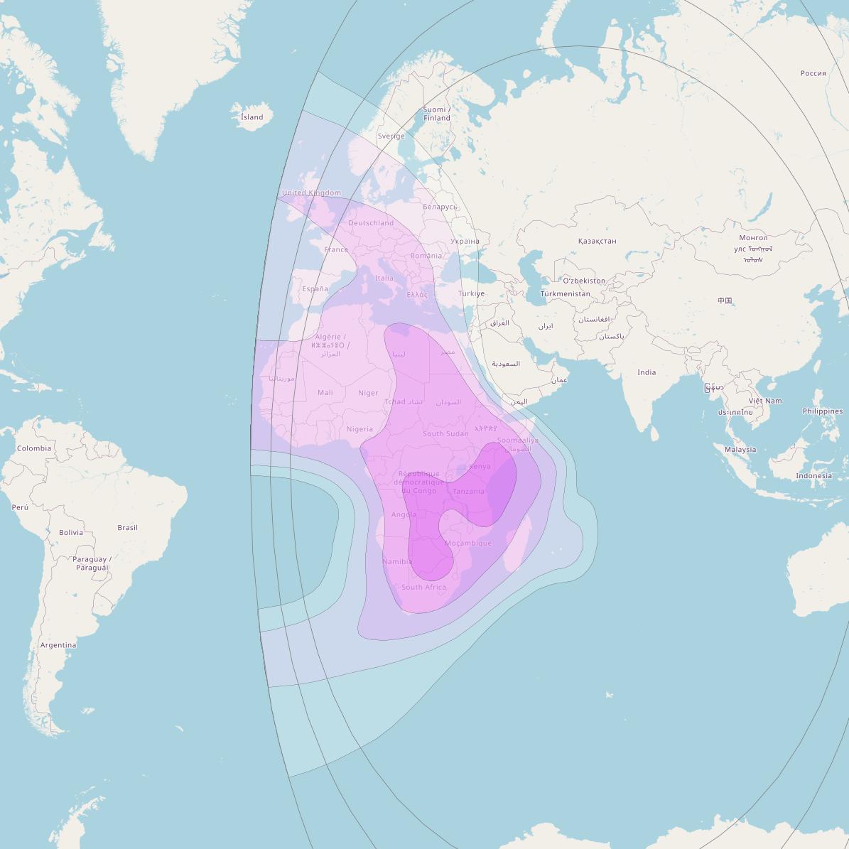 Intelsat 39 at 62° E downlink C-band West Hemi beam coverage map