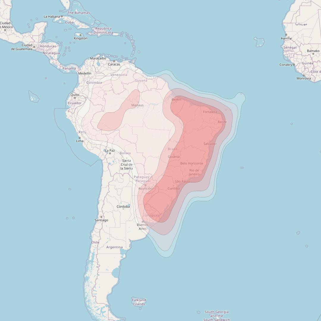 Telstar 14R at 63° W downlink Ku-band Brazil beam coverage map