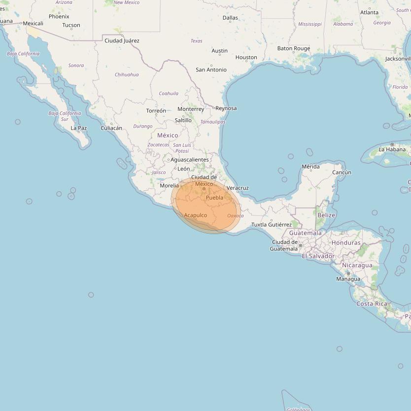 Eutelsat 65 West A at 65° W downlink Ka-band S32 User Spot beam coverage map