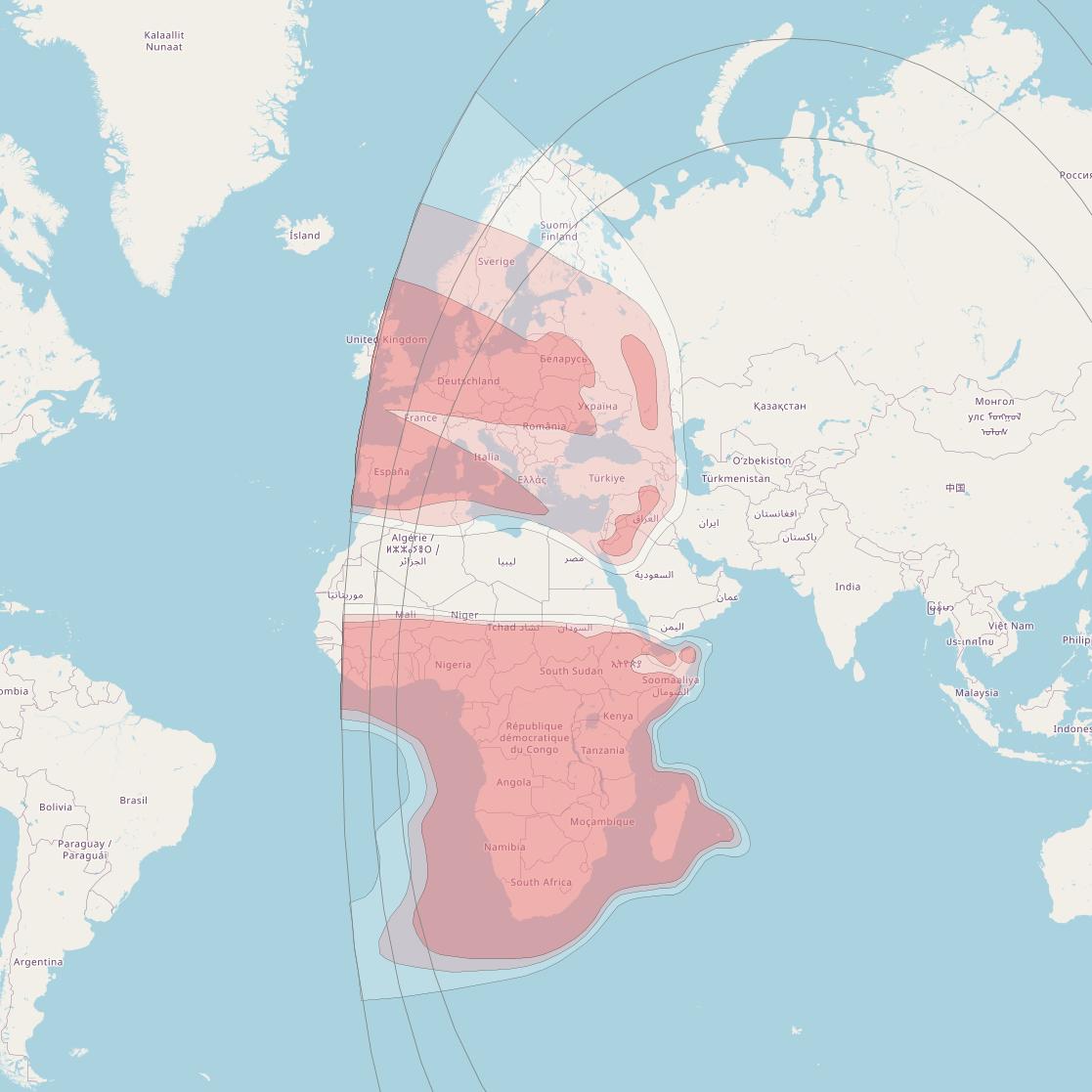 Intelsat 20 at 69° E downlink Ku-band Europe/Africa (EAFKH) beam coverage map