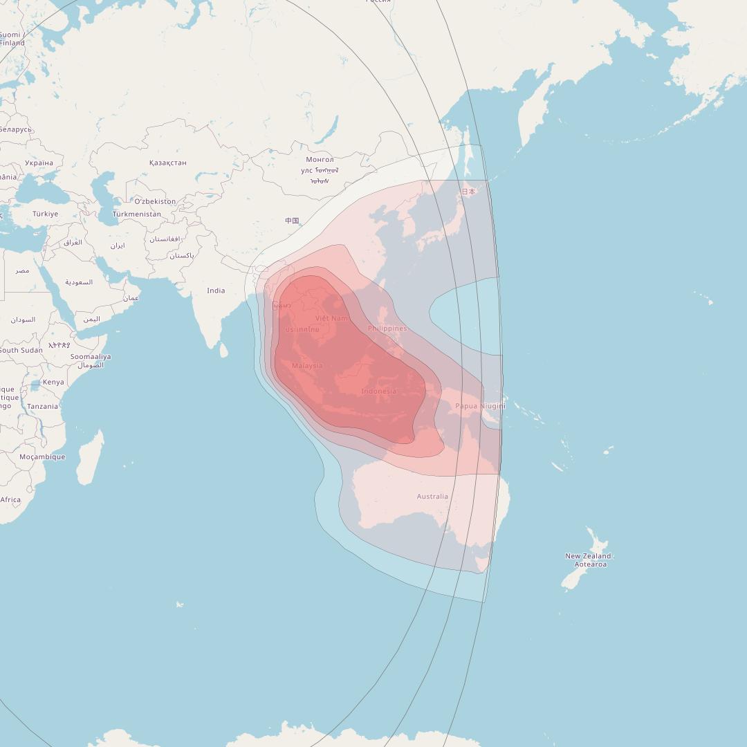 Eutelsat 70B at 70° E downlink Ku-band Asia beam coverage map
