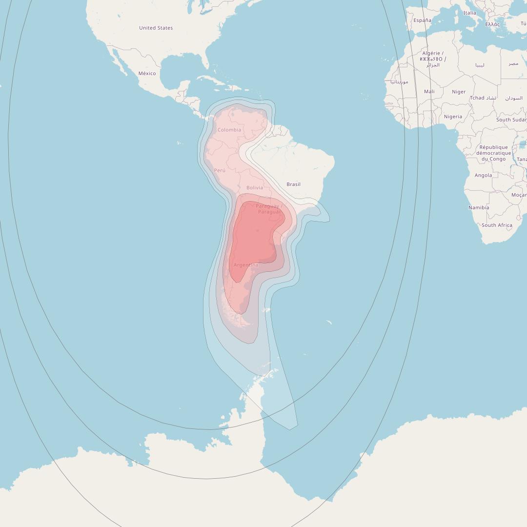 ARSAT 2 at 81° W downlink Ku-band South America beam coverage map