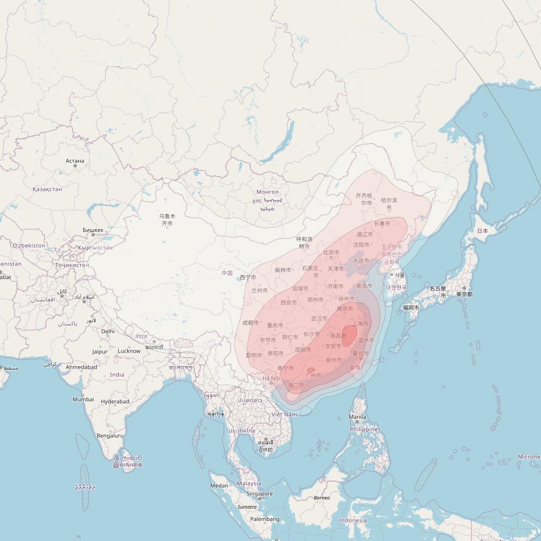ChinaSat 9 at 92° E downlink Ku-band China Beam coverage map