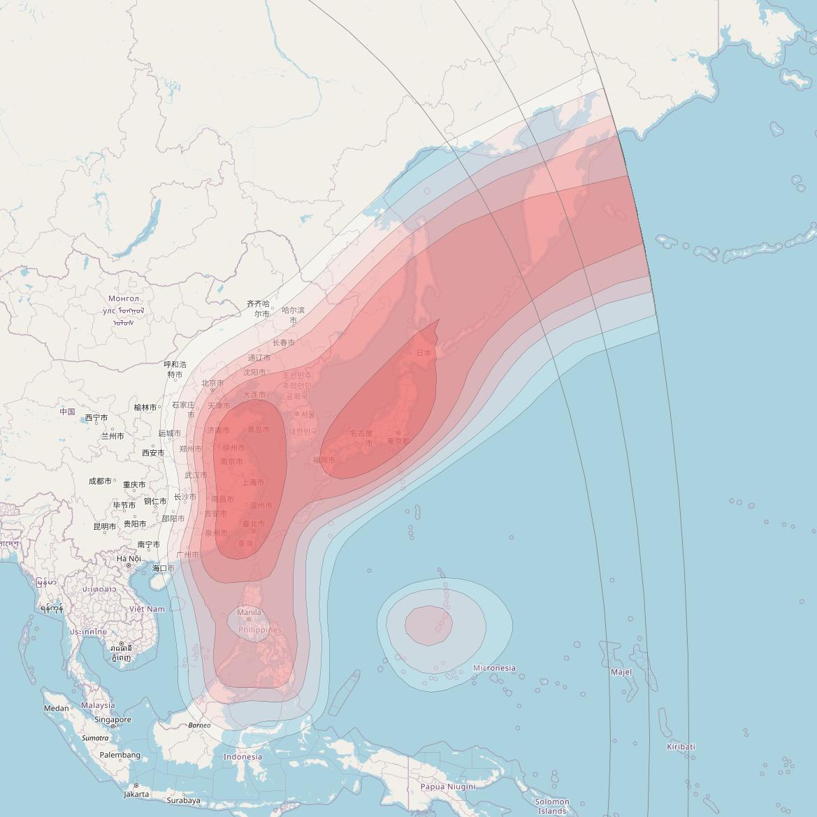 SES 12 at 95° E downlink Ku-band North East Asia beam coverage map