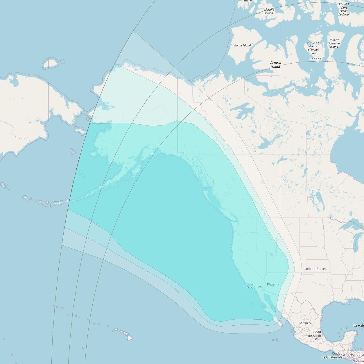 Inmarsat-4F3 at 98° W downlink L-band R016 Regional Spot beam coverage map