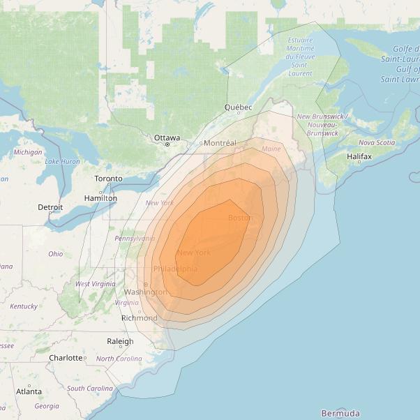 Directv 11 at 99° W downlink Ka-band Spot 1 Beam (New York) coverage map